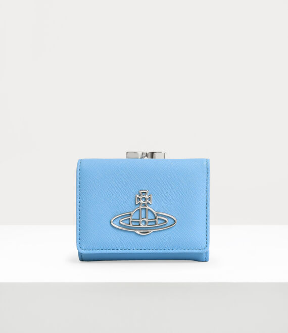 Vivienne Westwood Saffiano Thin Line Small Frame Wallet in light blue